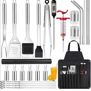 26 PCS BBQ Grill Tools Kit Grilling Accessories Stainless Steel Barbecue Set
